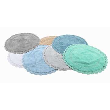 WARISI - Crochet Collection - Designer, Plush 100% Cotton Round, Oval Bath Area Rug (36 inches, Ivory)