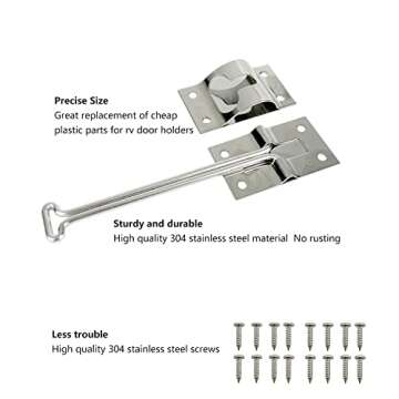 ESUDNT Rv Door Latch Trailer Door Latch 304 Stainless Steel Camper Door Latch Trailer Door Holder Rv Door Holder Rv Screen Door Latch 6 Inch Metal T-Style Door Holder For Cargo Trailer, Truck,(2 Pack)