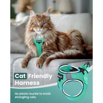 FAYOGOO Cat Harness and Leash Set for Walking Escape Proof, Kitten Harness and Leash Adjustable, Small Large Cat Walking Harness and Leash, Lightweight Soft Vest Harness and Leash (Large, Green)