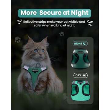 FAYOGOO Cat Harness and Leash Set for Walking Escape Proof, Kitten Harness and Leash Adjustable, Small Large Cat Walking Harness and Leash, Lightweight Soft Vest Harness and Leash (Large, Green)