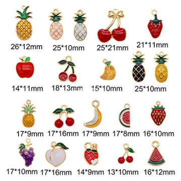 Julie Wang 60pcs Enamel Charms for Necklace Bracelet Earring Jewelry Making Mixed Fruits Pineapple C...