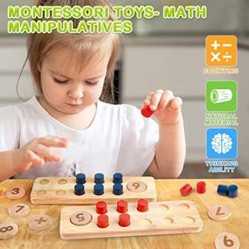 DINORUN Montessori Toys - Counting Peg Board for Kids 3-7 - Educational Wooden Math Manipulatives