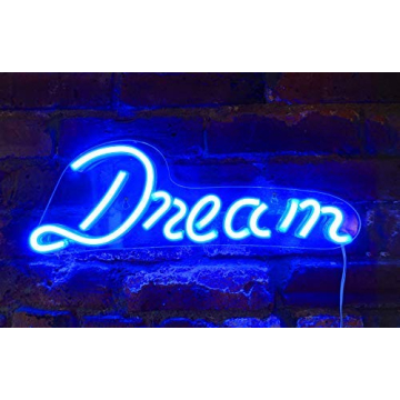 Isaac Jacobs 17" by 6" inch LED Neon Blue “Dream” Wall Sign For Cool Light, Wall Art, Bedroom De...