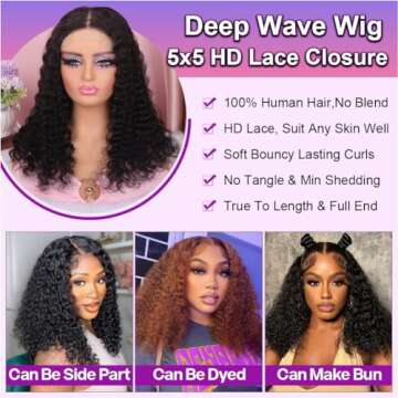 Omswet 5x5 HD Lace Deep Wave BOB Wig for Women