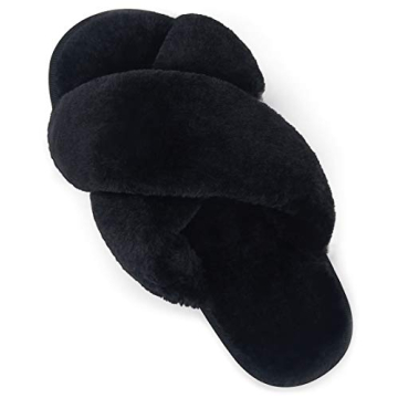 Vepose Women's Plush Furry Open Toe Cross Band Slippers