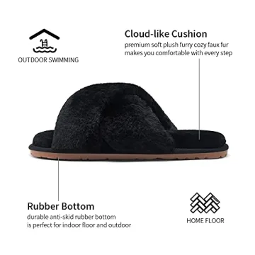 Vepose Women's Plush Furry Open Toe Cross Band Slippers