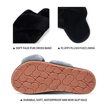Vepose Women's Plush Furry Open Toe Cross Band Slippers