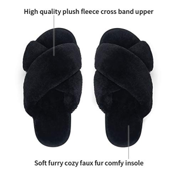 Vepose Women's Plush Furry Open Toe Cross Band Slippers