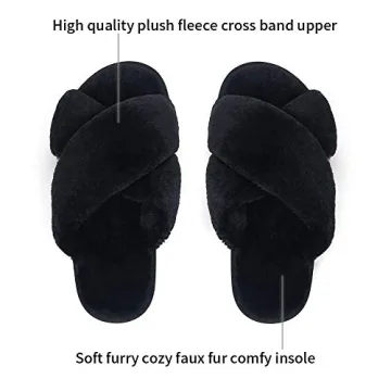 Vepose Women's Plush Furry Open Toe Cross Band Slippers