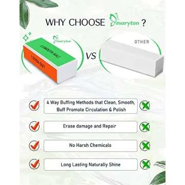 Maryton Professional Nail Buffer Block - Ultimate Shine Nail Buffing Block with 4 Way Buffing Methods, Smooth & Buff & Shine All-in-one Buffer for Optimum Natural Nail Care, 2 Count