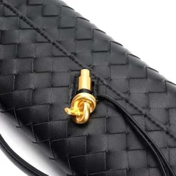 FOTN Women's Clutch Purse Handmade Woven Crossbody Bag Leather Evening Handbag Fashion Shoulder Bag (Black)