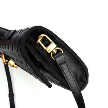 FOTN Women's Clutch Purse Handmade Woven Crossbody Bag Leather Evening Handbag Fashion Shoulder Bag (Black)