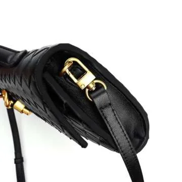 FOTN Women's Clutch Purse Handmade Woven Crossbody Bag Leather Evening Handbag Fashion Shoulder Bag (Black)