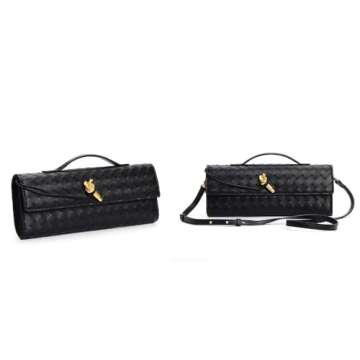 FOTN Women's Clutch Purse Handmade Woven Crossbody Bag Leather Evening Handbag Fashion Shoulder Bag (Black)