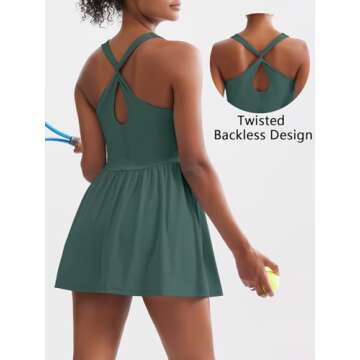Sexyasasii Women's Summer Athletic Tennis Dress with Built in Shorts and Bra Square Neck Workout Exe...