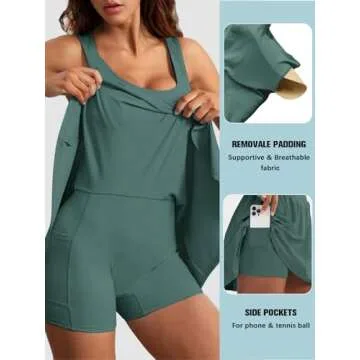 Sexyasasii Women's Summer Athletic Tennis Dress with Built in Shorts and Bra Square Neck Workout Exercise Active Golf Dresses Light Green