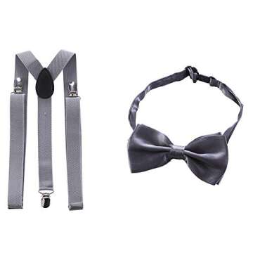 1920s Accessories for Men 20s Gatsby Gangster Costume Accessories Set Fedora Hat Suspenders Grey