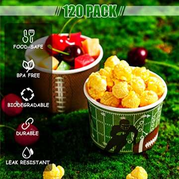 Mimorou 120 Pcs Football Party Supplies Football Bowls 9 oz Football Paper Bowls for Snack Chili Soup Chip Serving Bowl Disposable Paper Cups for Family Dinner Tailgate Parties Sports Event, 2 Styles