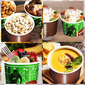 Mimorou 120 Pcs Football Party Supplies Football Bowls 9 oz Football Paper Bowls for Snack Chili Soup Chip Serving Bowl Disposable Paper Cups for Family Dinner Tailgate Parties Sports Event, 2 Styles