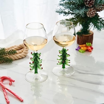 Crystal Christmas Holiday Tree Wine Glass - 10 oz Goblet