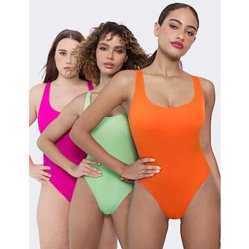 NEWVISISTER Womens Scoop Neck Sleeveless Tank Top Bodysuits Racerback Body Suits Jumpsuit, Orange, Medium