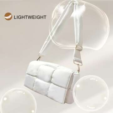 NAARIIAN Lightweight Puffer Shoulder Bag – Waterproof Hand-Woven Crossbody Purse (White)