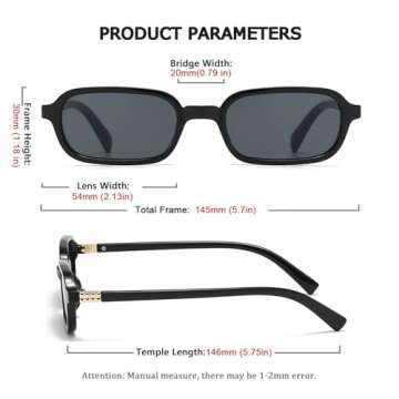 JUDOO Retro Rectangle Sunglasses for Women Men Trendy Black Rectangular Sunglasses 90s Chic Square Sunnies Cute Sun Glasses (Black Frame/Grey Lens)
