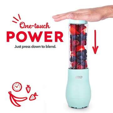 Dash Mighty Mini 10 oz Compact Personal Bottle Blender with Travel Lid, Aqua