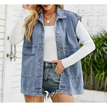 Stylish PAODIKUAI Women's Denim Vest with Pockets