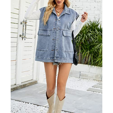 Stylish PAODIKUAI Women's Denim Vest with Pockets