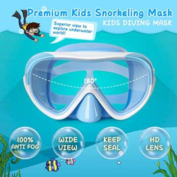 Kids Swim Mask 180° Snorkel Diving Mask, Anti-Fog Child Swim Goggles with Nose Cover No-Leak Swimmi...