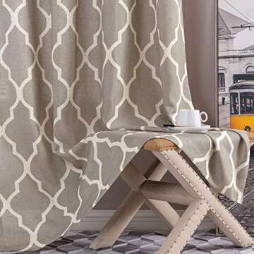 jinchan Curtains Grey Linen Living Room Drapes Light Filtering Moroccan Tile Print Drapes Bedroom Curtain Flax Textured Geometry Lattice Grommet for Dining Room 96 Inch Length 2 Panels
