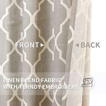 jinchan Curtains Grey Linen Living Room Drapes Light Filtering Moroccan Tile Print Drapes Bedroom Curtain Flax Textured Geometry Lattice Grommet for Dining Room 96 Inch Length 2 Panels