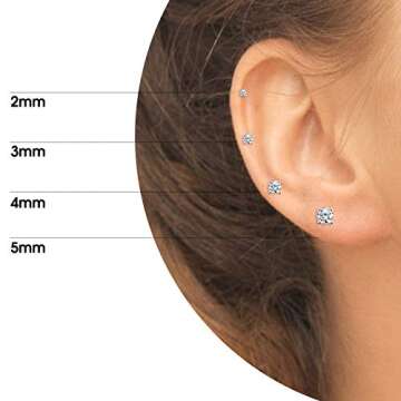 Elegant Sterling Silver Cubic Zirconia Stud Earrings - 3 Pair Set for Women and Men