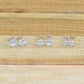 Elegant Sterling Silver CZ Stud Earrings 3mm 4mm 5mm Set