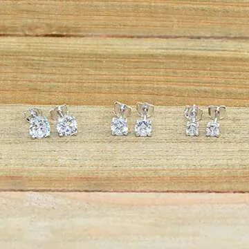 Elegant Sterling Silver CZ Stud Earrings 3mm 4mm 5mm Set