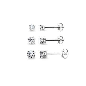 Elegant Sterling Silver CZ Stud Earrings 3mm 4mm 5mm Set