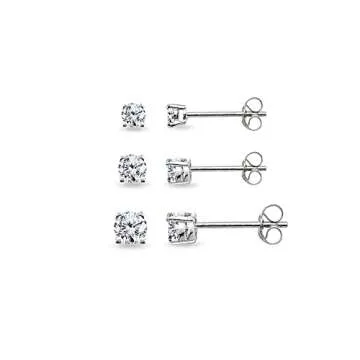 Elegant Sterling Silver CZ Stud Earrings 3mm 4mm 5mm Set