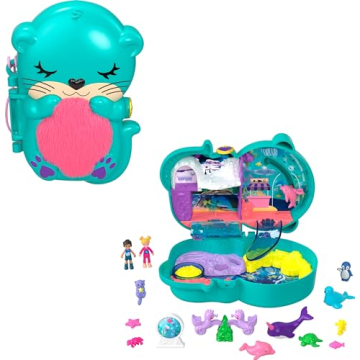 Polly Pocket Compact Playset, Otter Aquarium with 2 Micro Dolls & Accessories, Travel Toys with Surp...