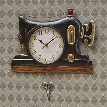 Retro Sewing Machine Pendulum Wall Clock