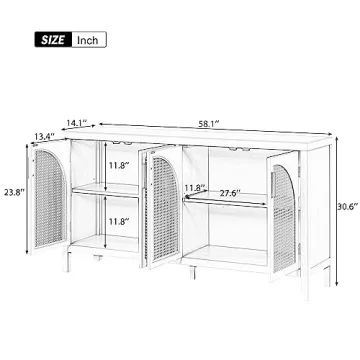 Stylish VilroCaz Sideboard with Rattan Doors and Storage