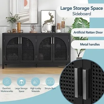 Stylish VilroCaz Sideboard with Rattan Doors and Storage