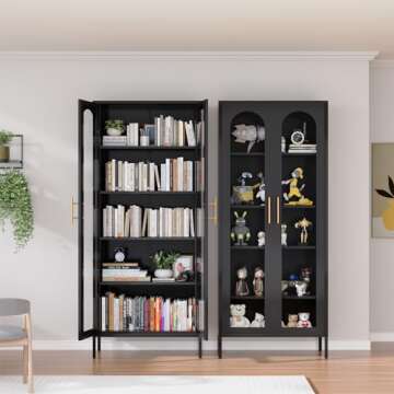 ZONLESON Storage Cabinet,71" Kitchen Pantry Cabinet with Glass Doors,Tall Display Curio Cabinet with...