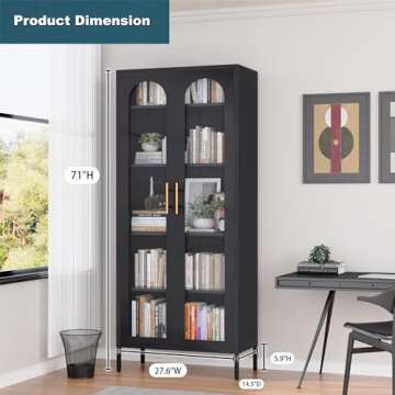 ZONLESON Storage Cabinet,71" Kitchen Pantry Cabinet with Glass Doors,Tall Display Curio Cabinet with Doors and Shelves,Black Cabinet for Dining Room,Pantry,Kitchen,Living Room,Metal Cabinet