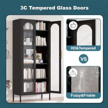 ZONLESON Storage Cabinet,71" Kitchen Pantry Cabinet with Glass Doors,Tall Display Curio Cabinet with Doors and Shelves,Black Cabinet for Dining Room,Pantry,Kitchen,Living Room,Metal Cabinet