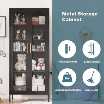 ZONLESON Storage Cabinet,71" Kitchen Pantry Cabinet with Glass Doors,Tall Display Curio Cabinet with Doors and Shelves,Black Cabinet for Dining Room,Pantry,Kitchen,Living Room,Metal Cabinet