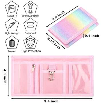 Lamiza RFID Kids Wallets for Girls, Little Girls Wallet for Kids, Cute Wallet for Teen Girls, Toddler Wallet for Girls with Magic Sticker, Teen Girl Wallet with Coin Pocket (Rainbow Glitter 01)