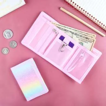 Lamiza RFID Kids Wallets for Girls, Little Girls Wallet for Kids, Cute Wallet for Teen Girls, Toddler Wallet for Girls with Magic Sticker, Teen Girl Wallet with Coin Pocket (Rainbow Glitter 01)