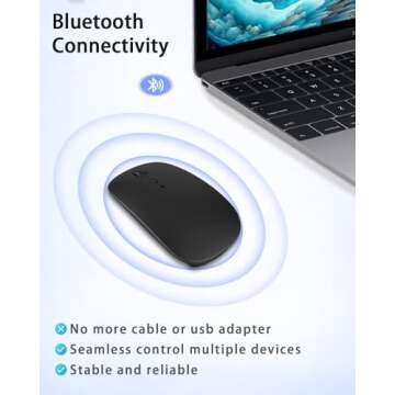 Bluetooth Mouse, Rechargeable Wireless Mouse Compatible with Macbook Air/Pro/Mac/iPad/Laptop/Tablet/...