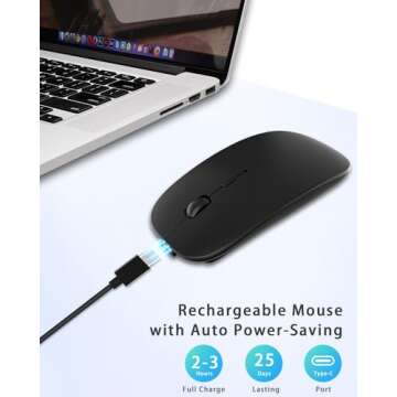 Bluetooth Mouse, Rechargeable Wireless Mouse Compatible with Macbook Air/Pro/Mac/iPad/Laptop/Tablet/Notebook/PC/Desktop, Slim Portable USB Mice for Windows/Linux/Android/(iOS 13.1.2 and Above), Black